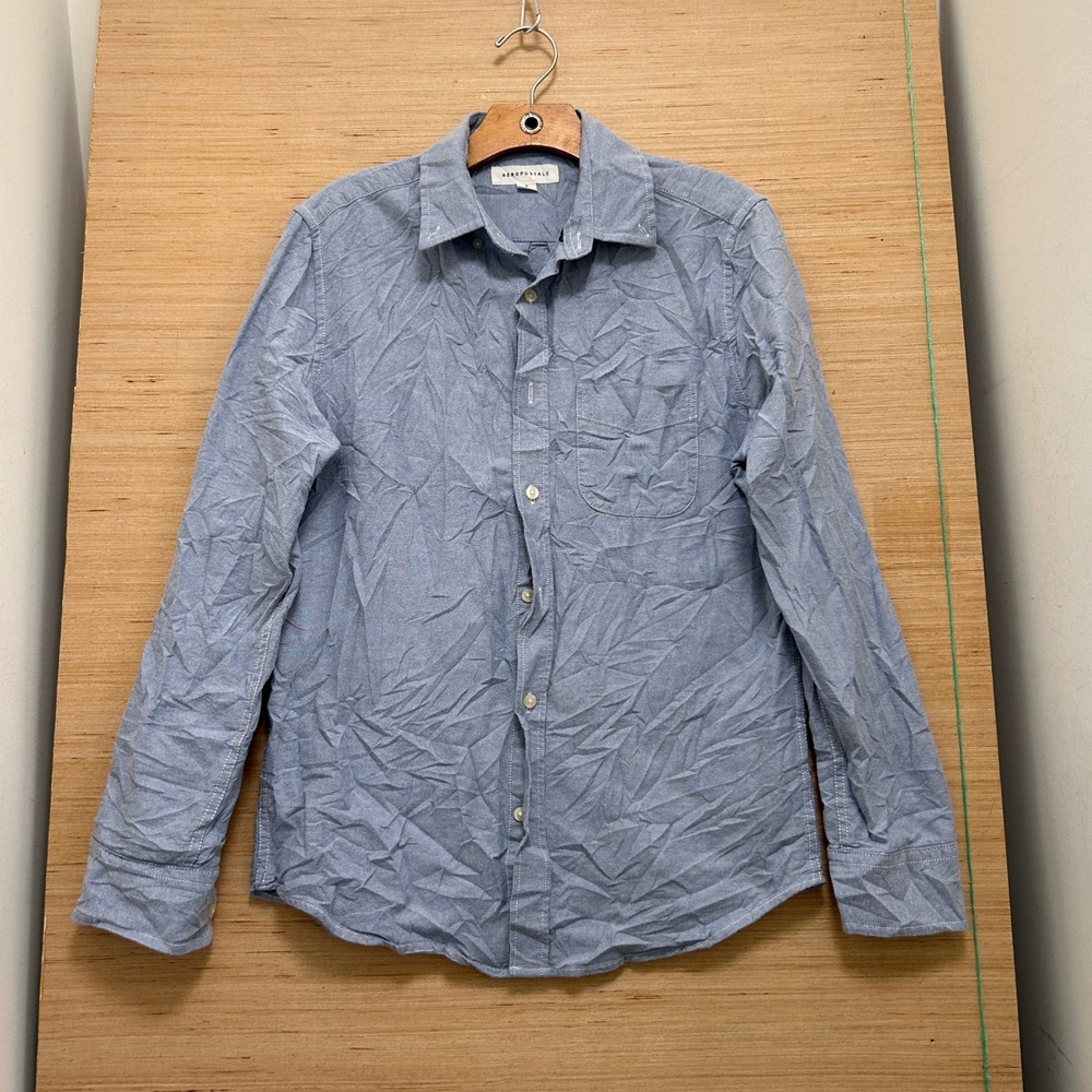 Aeropostale Mens‎ Small Light Blue Long Sleeve Button Down Oxford Shirt Pocket